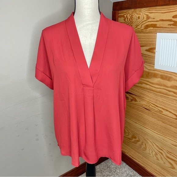 Lulus Rise to the Top Rust Red V-Neck Short Sleeve Top Blouse Medium - Picture 2 of 10
